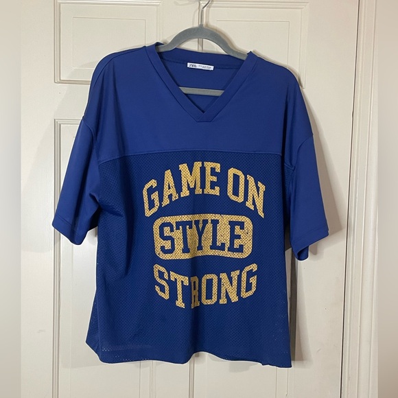 Zara Other - Zara Men’s Mesh Shirt Game On Style Strong Blue/Gold Football Jersey Medium